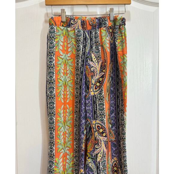 OVI Women S Bright 60's Bell Bottom Bold Elastic Waist Pants Boho Casual - Picture 2 of 8